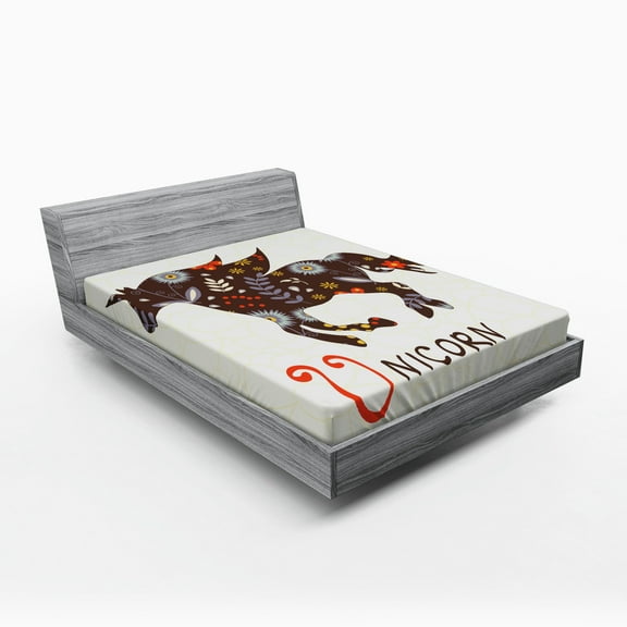 Ambesonne Unicorn Fitted Sheet, Floral Boho Vintage, Queen Size, Multicolor