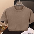 thumbnail image 4 of ShiShine Womens Oversized Short Sleeve Cropped T Shirt Retro Crew Neck Crop Top Casual Loose Fit Summer Basic Daily Outfit Tees, 4 of 5
