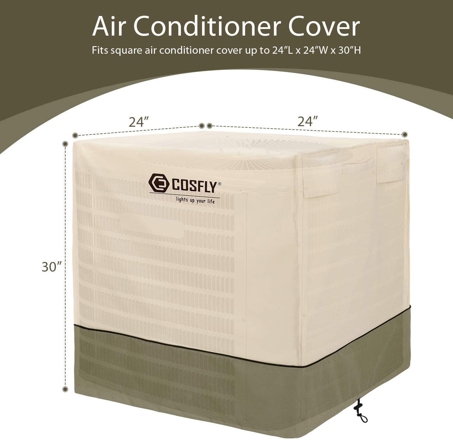 Heavy Duty 600D Water Resistant Fabric for Outdoor Protection Air Conditioner Cover for Outside Central AC Units Square AC Cover Fits Up to 24×24×30
