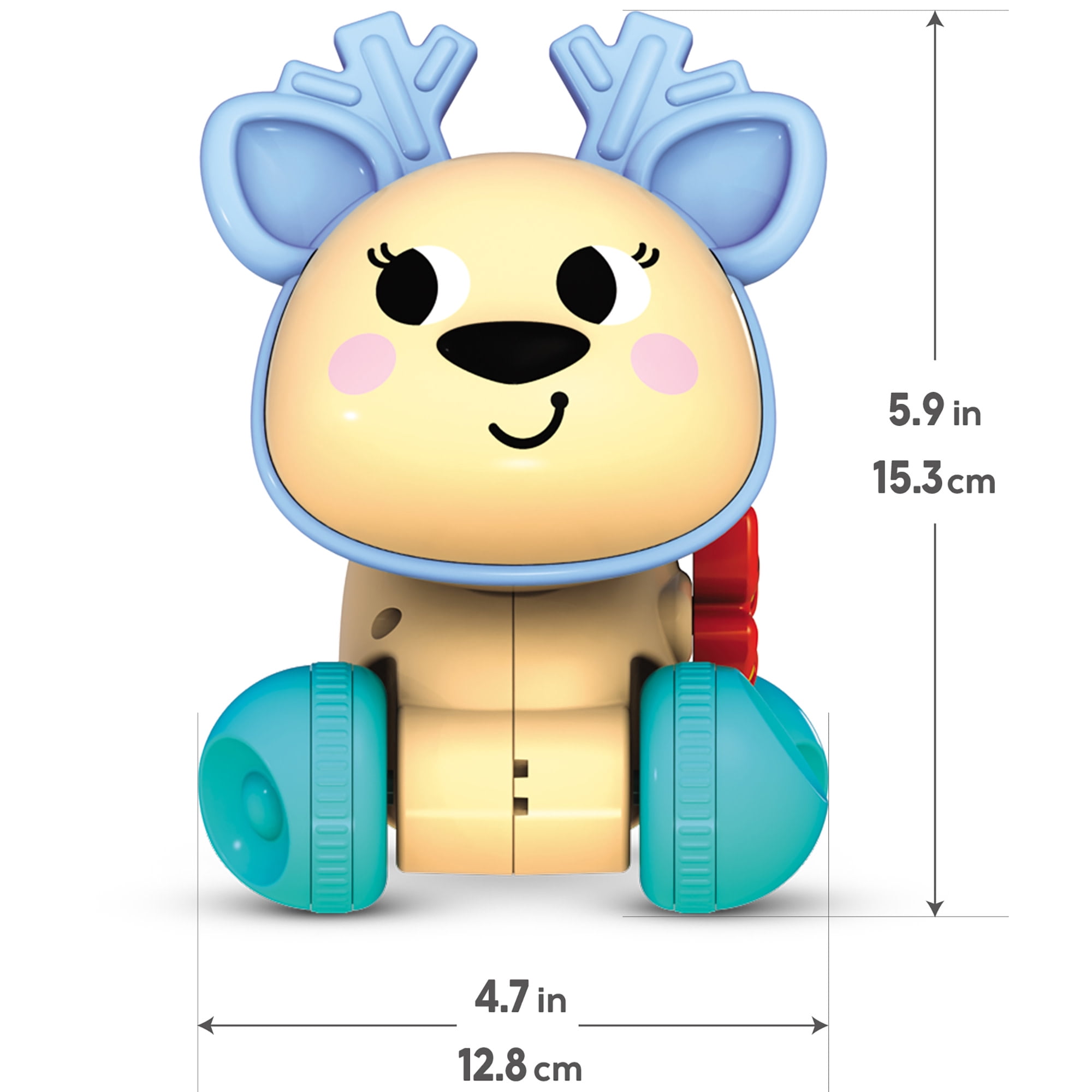 Kids Hits: Push & Pull Deer -Tan - Tactile Motion Play Toy, Easy-To-Roll Inertia Wheels, Bright Colors, Rotating Animal Head, Rachet, Toddlers 1+