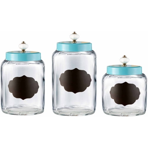 3Piece Glass Canister Set, Turquoise