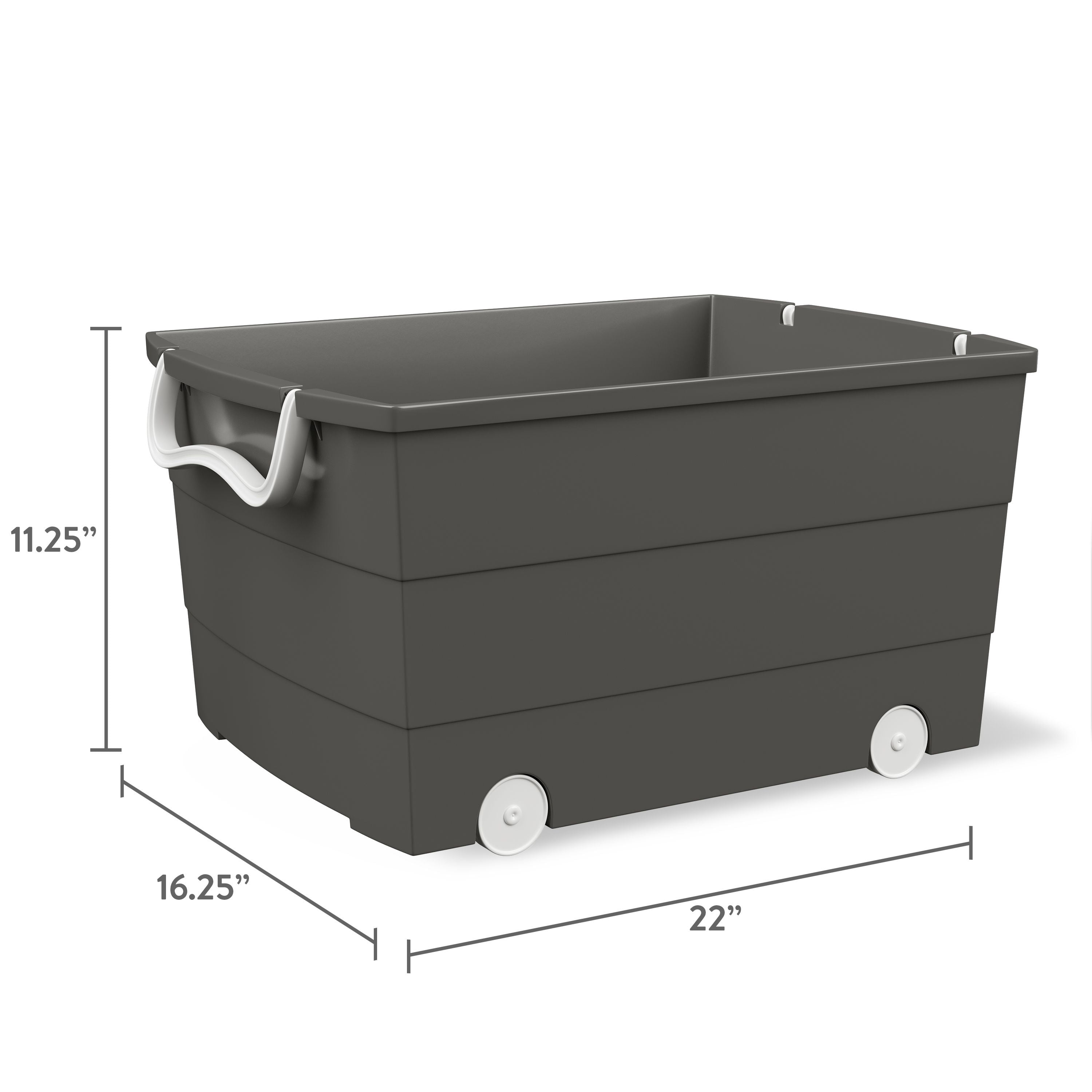 Mainstays Kids Large Gray Plastic Stackable Rolling Toy Storage Basket with Handles