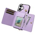 thumbnail image 7 of Allytechgroup Wallet Phone Case for iPhone 16 Plus, Built-in Shoulder Strap Lanyard Stand RFID Blocking Shockproof Protective Back Cover for iPhone 16 Plus, Purple, 7 of 7