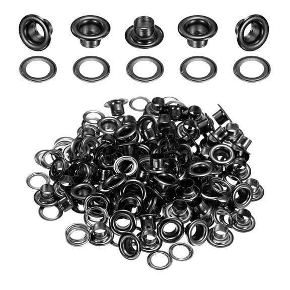 Uxcell 100Set Grommets Eyelets 5mm 1/5 Inch Brass Eyelets Kit with Washers for Fabric Curtain Tarps Leather Belt Shoes Bag DIY, Black