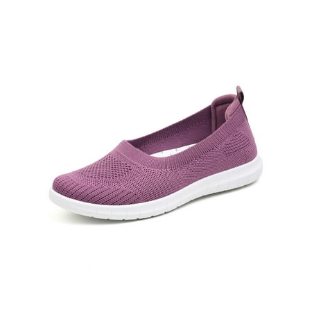 

Ymiytan Women s Casual Shoe Knit Upper Flats Slip On Sneakers Sports Non-slip Lightweight Mesh Walking Shoes Purple 7.5