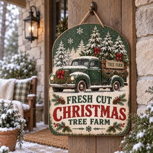Vintage Wooden Door Sign Christmas Tree Farm