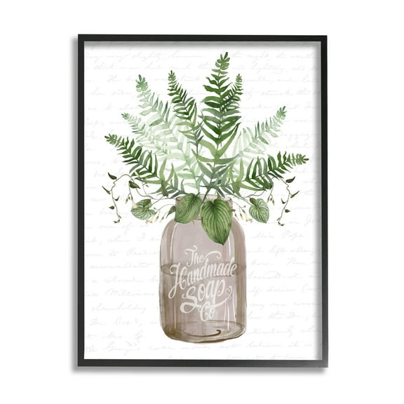 Stupell Industries Mixed Green Leaves Botanical Bouquet Jar Cursive Graphic Art Black Framed Art Print Wall Art, Design by Lettered and Lined