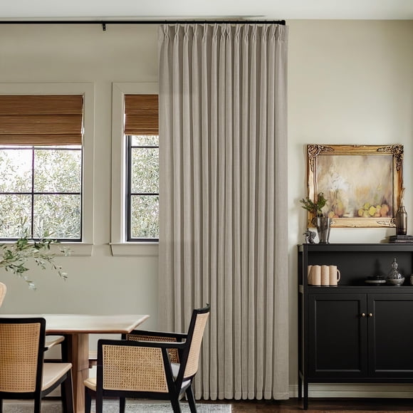 Cortinas de lino plisado TWODRAPES Pinch, 108 cm x 274 cm, 2 paneles, color beige grisáceo