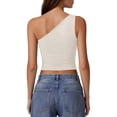 thumbnail image 4 of Lumtrix Womens One Shoulder Top Summer Going Out Pleated Crop Tank Tops Y2K Fashion Cami Cute Slim Fit Shirt White M, 4 of 4