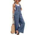 thumbnail image 2 of Linen Overalls for Women Loose Fit Summer Casual Boho Wide Leg Jumpsuit Adjustable Straps Sleeveless Cotton Linen Jumpsuits Blue 3XL, 2 of 5