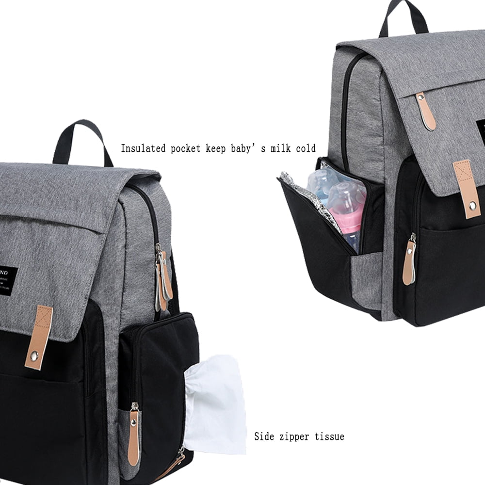 Baby Diaper Backpack - Large Capacity Water-Resistant Nappy Bag with Insulated Pockets, Stroller Straps and Changing Pad, Travel Backpack&Outdoor Bag (Black)