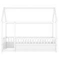 thumbnail image 6 of Bellemave Twin Size Montessori Bed, Wood Twin House Beds with Fence, Floor Bed with Roof for Bedroom Playroom（White）, 6 of 7