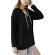 thumbnail image 3 of Sudadera clásica negra de manga larga con cuello en V y capucha con cordón para mujer, 3 of 6
