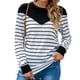 thumbnail image 1 of Mujeres Cuello Redondo Rayas Manga Larga Bloque De Color Jersey Tops Sudaderas Camisas Blusas para Oficina En Casa Negro L, 1 of 7