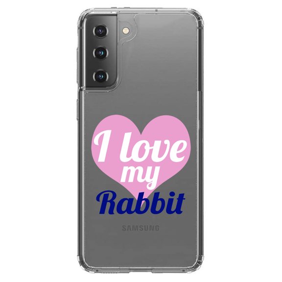 DistinctInk Clear Shockproof Hybrid Case for Galaxy S21  PLUS 5G (6.7" Screen) - TPU Bumper Acrylic Back Tempered Glass Screen Protector - I Love My Rabbit