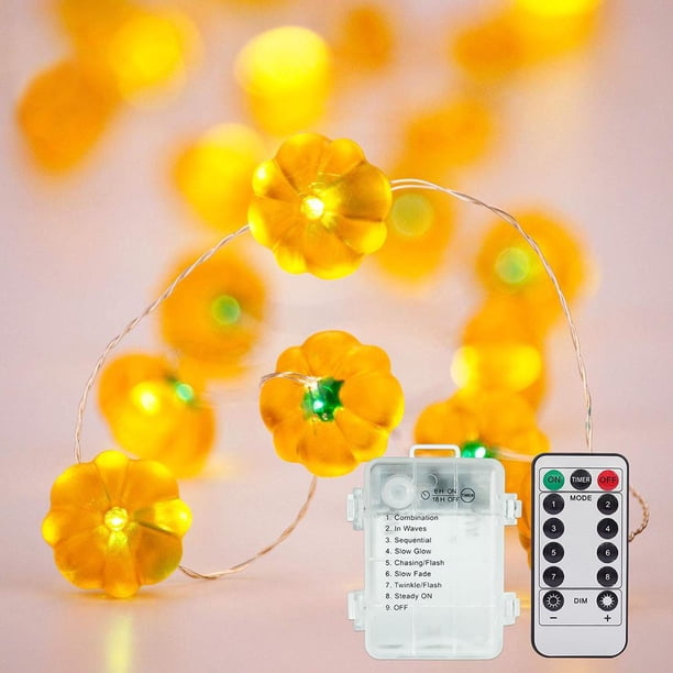 Guirnalda De Luces De Calabaza, 3 Metros, 30 Luces Led De Cadena Para Halloween, Control Remoto, 8 Modos, Luces De Hadas De Calabaza 3D Para Decoración De Fiestas Y Festivales Cateissary HA038863-00
