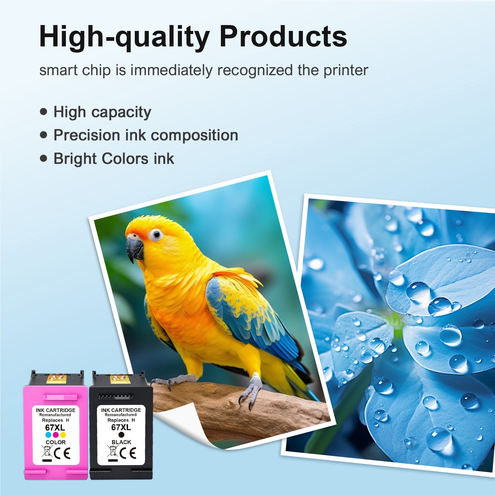 Compatible for HP 67XL 67 Ink Cartridges Combo Pack Ink 67 XL Office Jet 2755e 2855e 4155e 2700 2800e 3755 2652 Printer Ink 67 Black, Tri-color