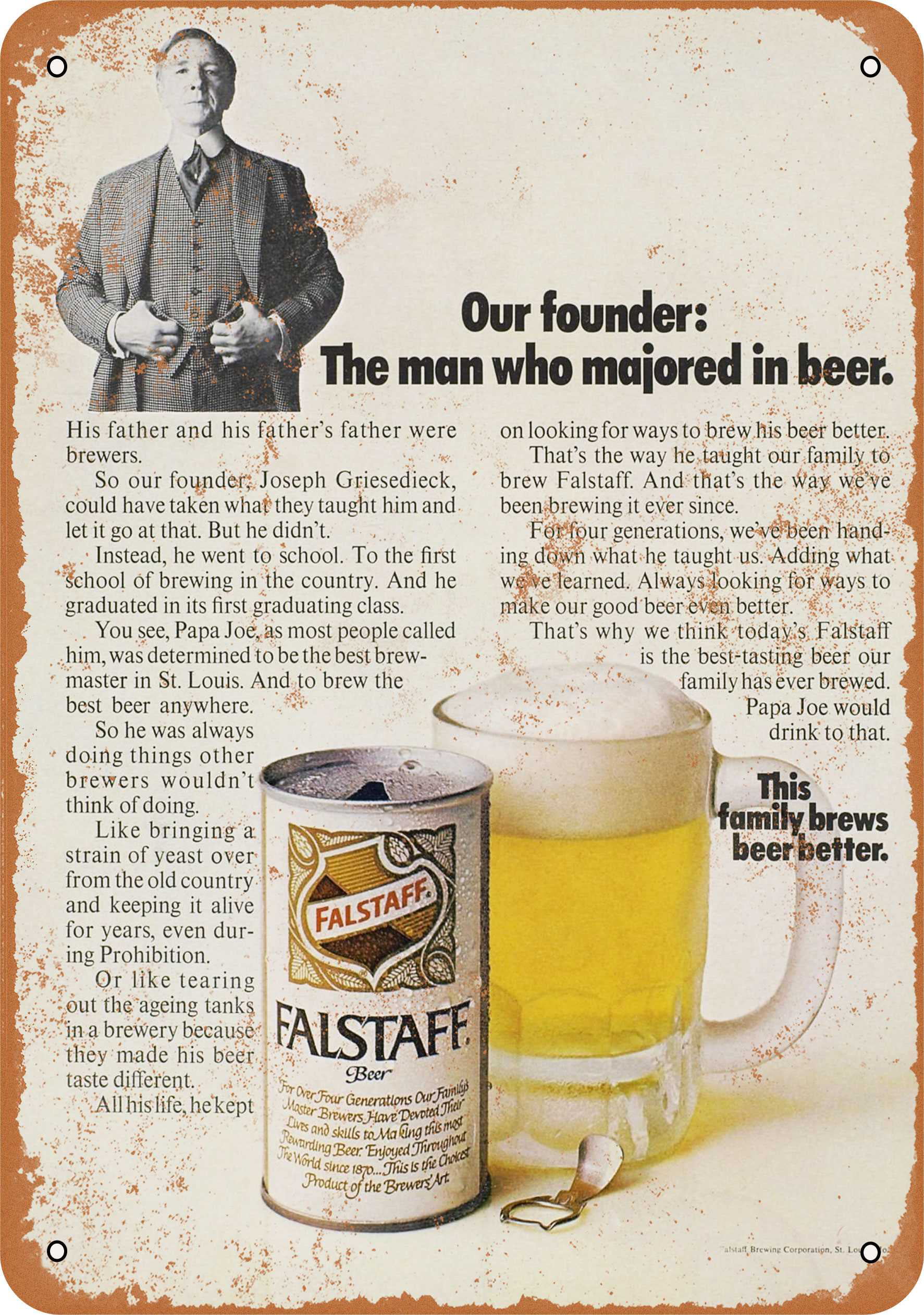 Falstaff Beer Vintage Retro Metal Sign 8" x 12" 
