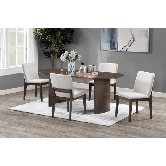 New Classic Furniture Kody 5-Piece Wood Oval Dining Table Set in Walnut/Beige