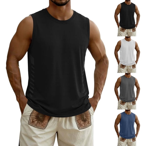 Men's Summer Tank Tops Workout Gym Sleeveless Shirts Moisture Wicking Breathable Casual Muscle Shirt Big and Tall Size M-5XL White
