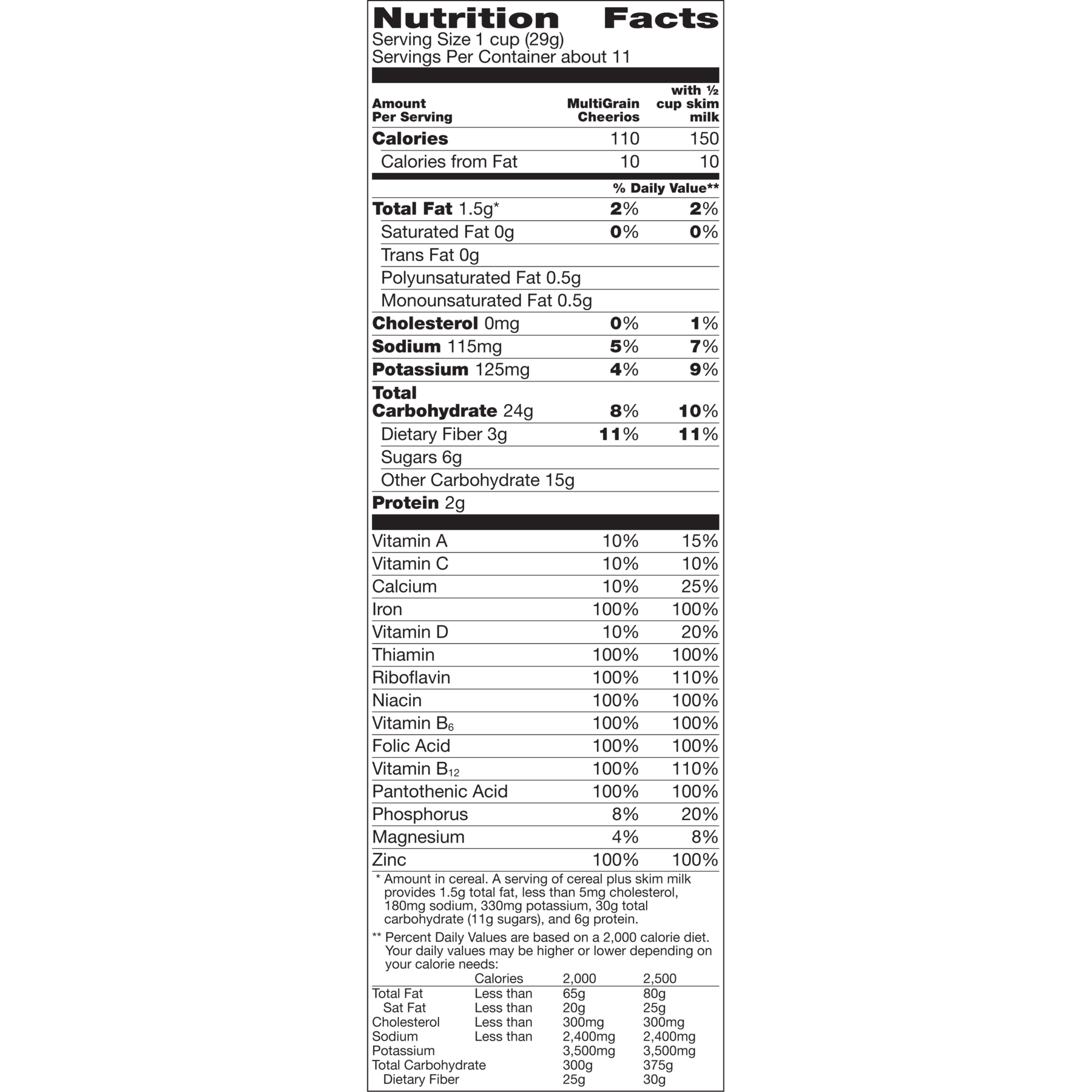 Multigrain Cheerios Nutrition Label 1stadenium