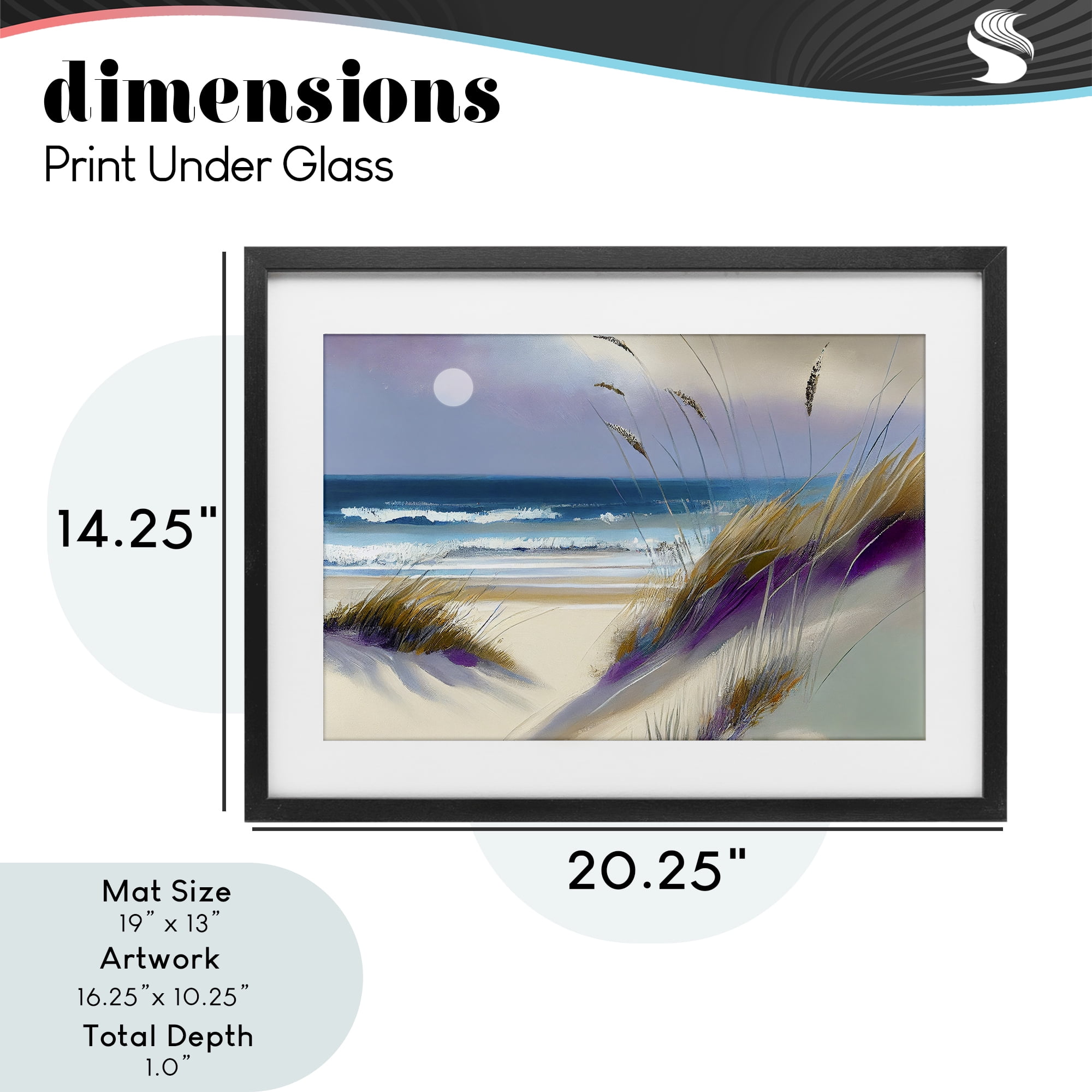 Beach Dunes Serenity Black Framed Print Under Glass, design by Sasha