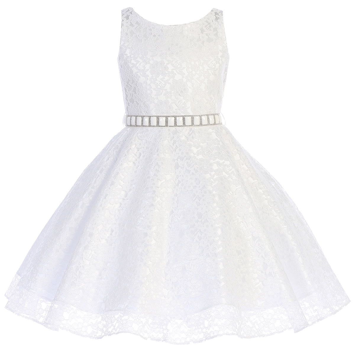 Little Girls Dress Sleeveless Floral Lace Rhinestone Holiday Flower