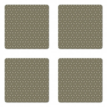 

Moroccan Coaster Set of 4 Traditional Arabian Mosaic Pattern Ethnic Geometric Bohemian Art Print Square Hardboard Gloss Coasters Standard Size Green Brown and White by Ambesonne