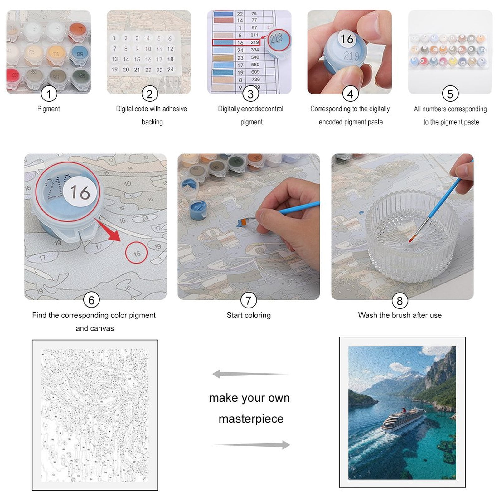 Paint by Numbers Kit for Adults, Cruise Ship Mountainous Coastline Paint by Numbers, Easy Paint by Numbers Kit for Adults Beginner, DIY Adult Paint by Number Kits on Canvas, Home Decor