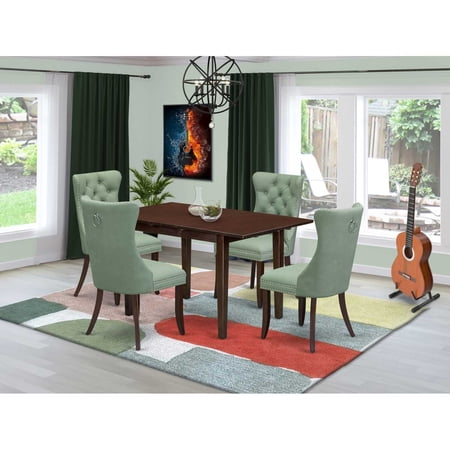 Modern 5 Piece Dining Set - Rectangle Table & 4 Upholstered Chairs - Mahogany Finish