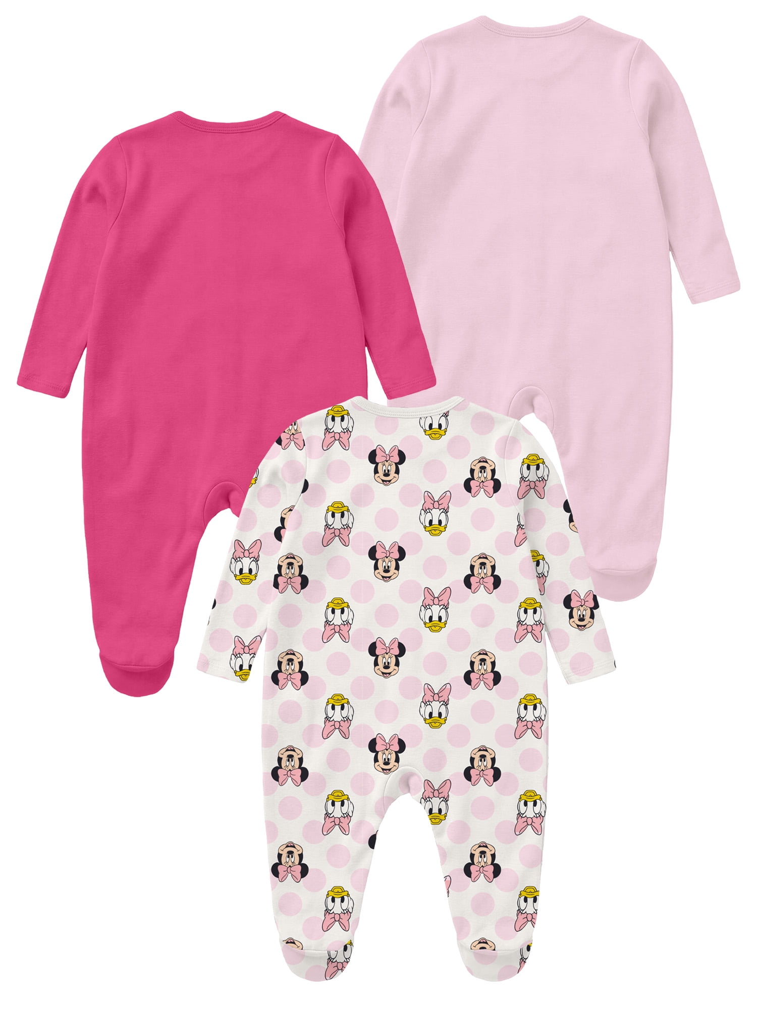 Minnie and Daisy Baby Girls 3 Pack Sleep n’ Play Coverall, Sizes Newborn-9M