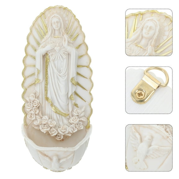FRCOLOR  Ceramic Holy Water Fonts Catholic Wall Hanging Decoration Entryway White