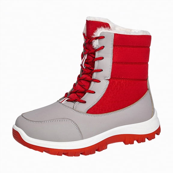CAICJ98 Winter Boots for Women Warm Lined Mid Calf Boots Waterproof Hiking Shoes Fashion Womens Snow Boots (Red,Size 7)