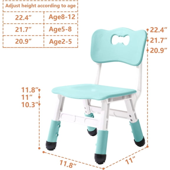 Adjustable Kid Chairs Indoor 3 Level Suitable for Children Age 2-6 Max Load 220LBS Family Classroom Nursery Child Seat Set Mint Green