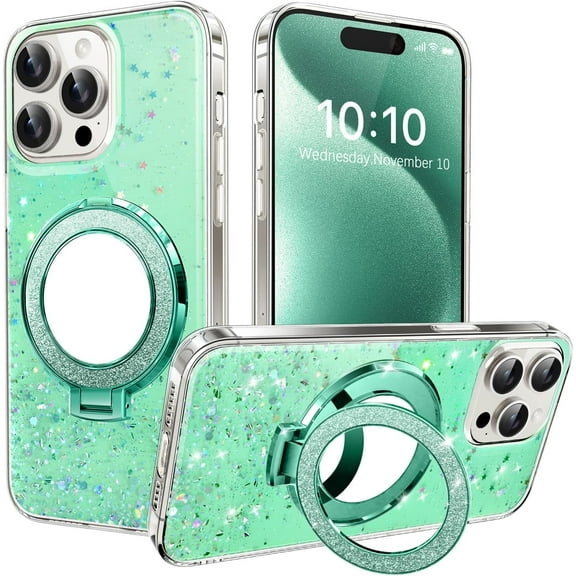 Case for Samsung Galaxy A35 5G Case Clear Glitter Cute Sparkle with Stand Makeup Mirror Soft Bumper Shockproof Transparent Women Girls Phone Case for Samsung Galaxy A35 5G Star Green