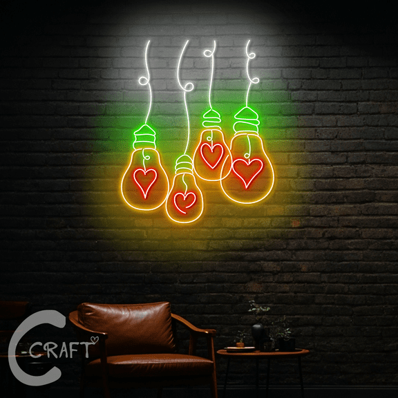 C-CRAFT Heart Light Bulbs Neon Led Light Up 25 inch for Valentine's Day Decor
