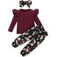 thumbnail image 2 of SANMIO Toddler Girl Clothes Outfits Cute Ruffle Sleeve Shirt Floral Pant+Headband 3Pcs Baby Girl Clothing Set 1-6T, 2 of 8
