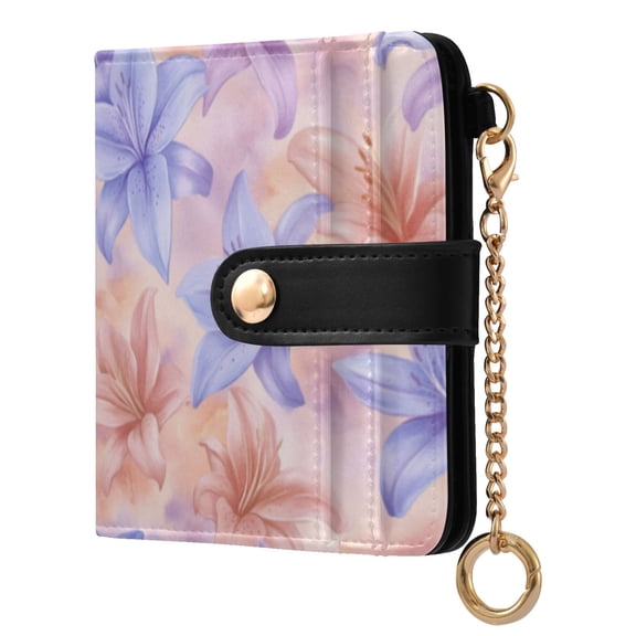 Qxltty Lavender Tones Depicting Blooming Lilies Ladies Wallet Rfid Slim Thin Compact Credit Card Women Wallet Zipper Coin Pocket and ID Window for Female Gifts