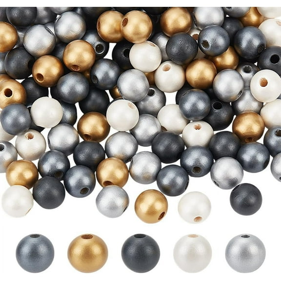 150pcs 5 Colors Metallic Wooden Beads for Christmas 16mm Farmhouse Round Loose Spacer Beads Large Hole Wooden Craft Beads Macrame Wood Beads for Crafts Jewelry Making Home Decor Wedding