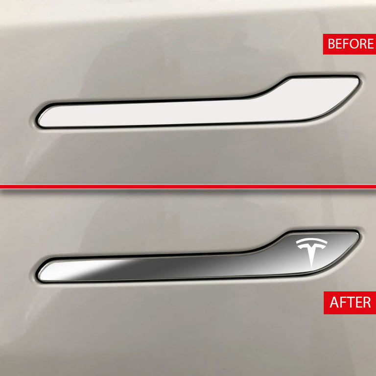 IPG for Tesla Model 3 / Model Y Door Handle Decal Sticker Wrap Kit (Set of  4) with Tesla Logo (Silver Chrome) 