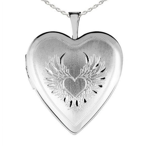 Picturesongold.Com Sterling Silver Heart Angel Wing Heart Photo Female Adult Locket