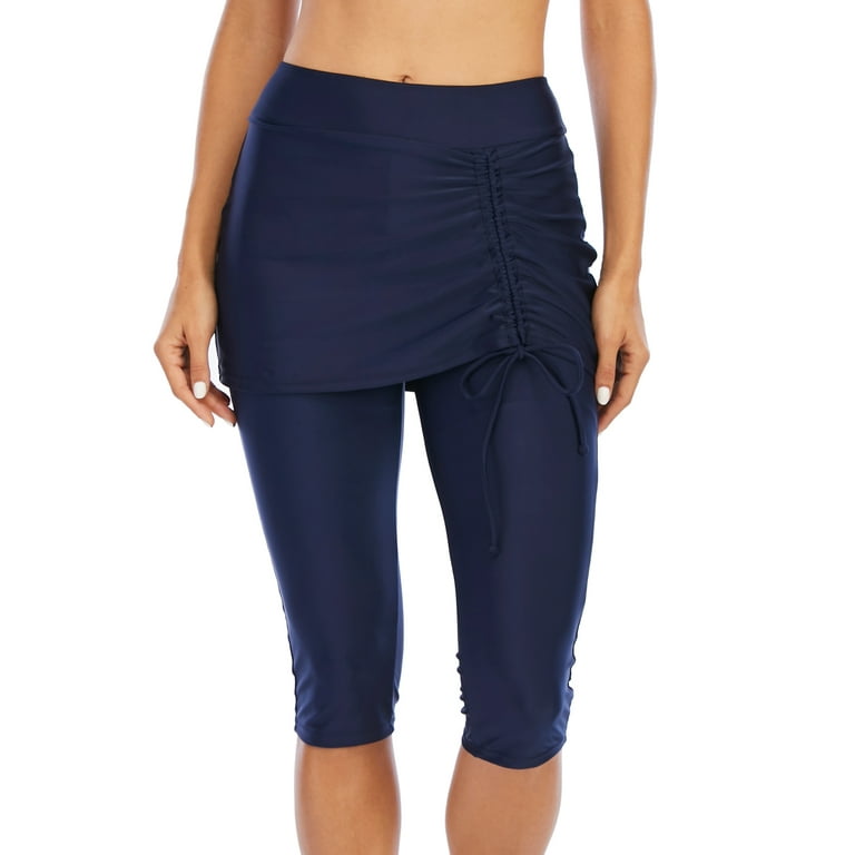 YouLoveIt Women s Swim Capris Water Pants Skirted Swim Shorts Swimsuit Leggings Swimming Tight Attached Skirt Capris Long Board Shorts High Rise