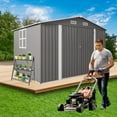 thumbnail image 4 of 10x8 FT Outdoor Metal Storage Shed with Lockable Double Doors, Clear Window & Air Vent, Large Garden Tool Shed for Lawn Mowers, Bikes, Patio Furniture, Trash Bins, Backyard, Gray, 4 of 20