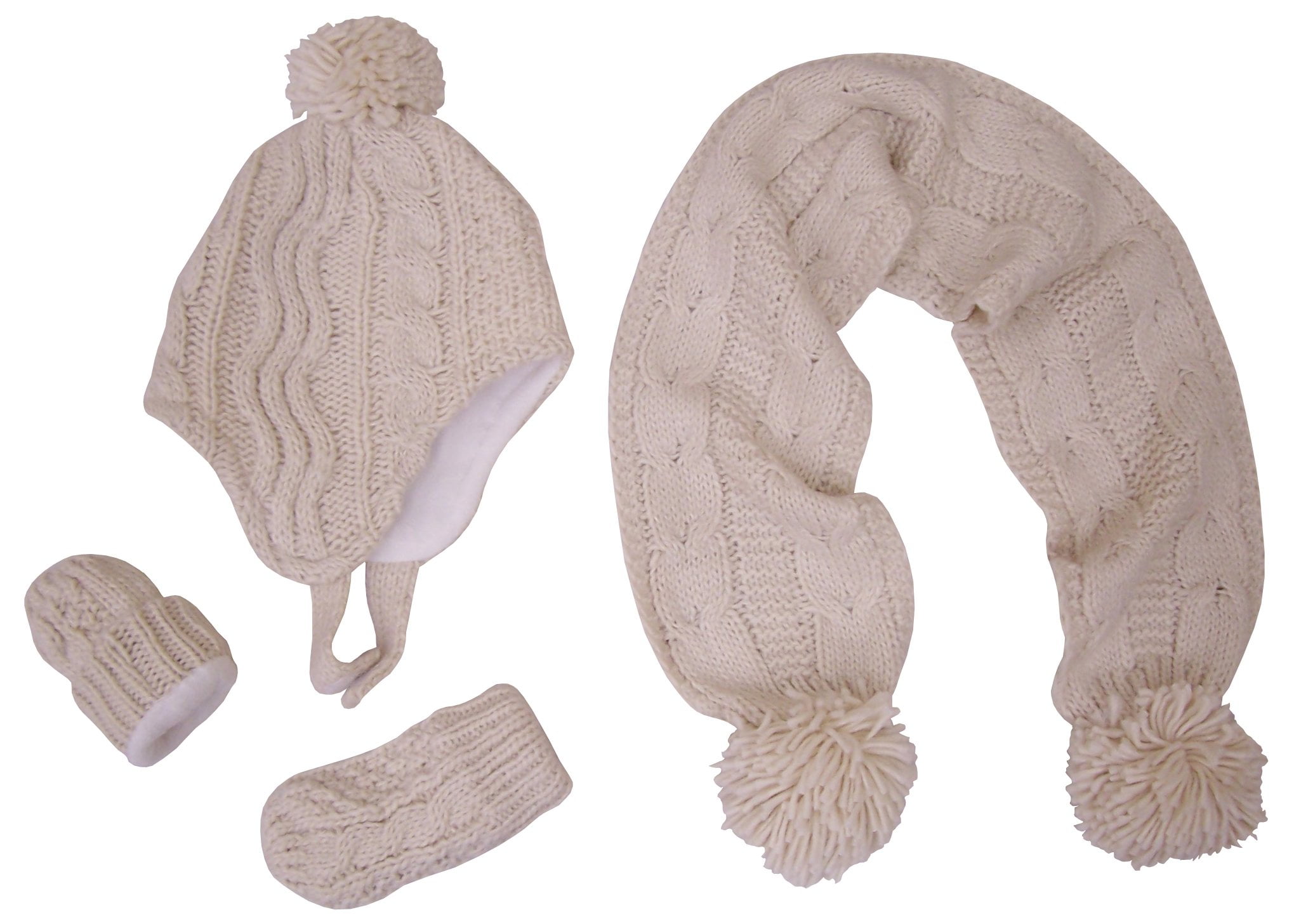NIce Caps Girls Warm Sherpa Lined Cable Knitted Glove/Hat/Scarf 3 Piece Set 