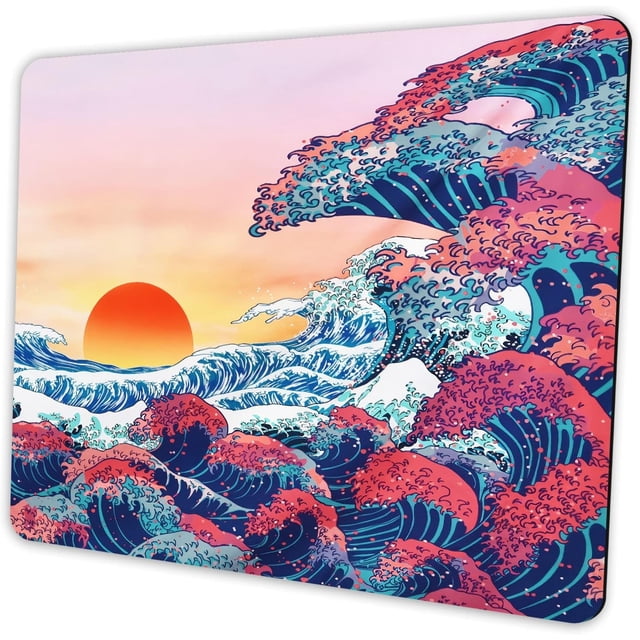 Japanese Ukiyo-e Ocean Waves Mouse Pad Personalized Design Non-Slip Rubber Base Small Office Desk Pad for Computers & Laptops