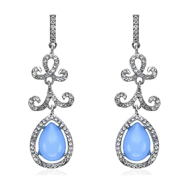 par/set de pendientes colgantes azules elegantes con diamantes de imitación para mujer, aretes colgantes elegantes y románticos