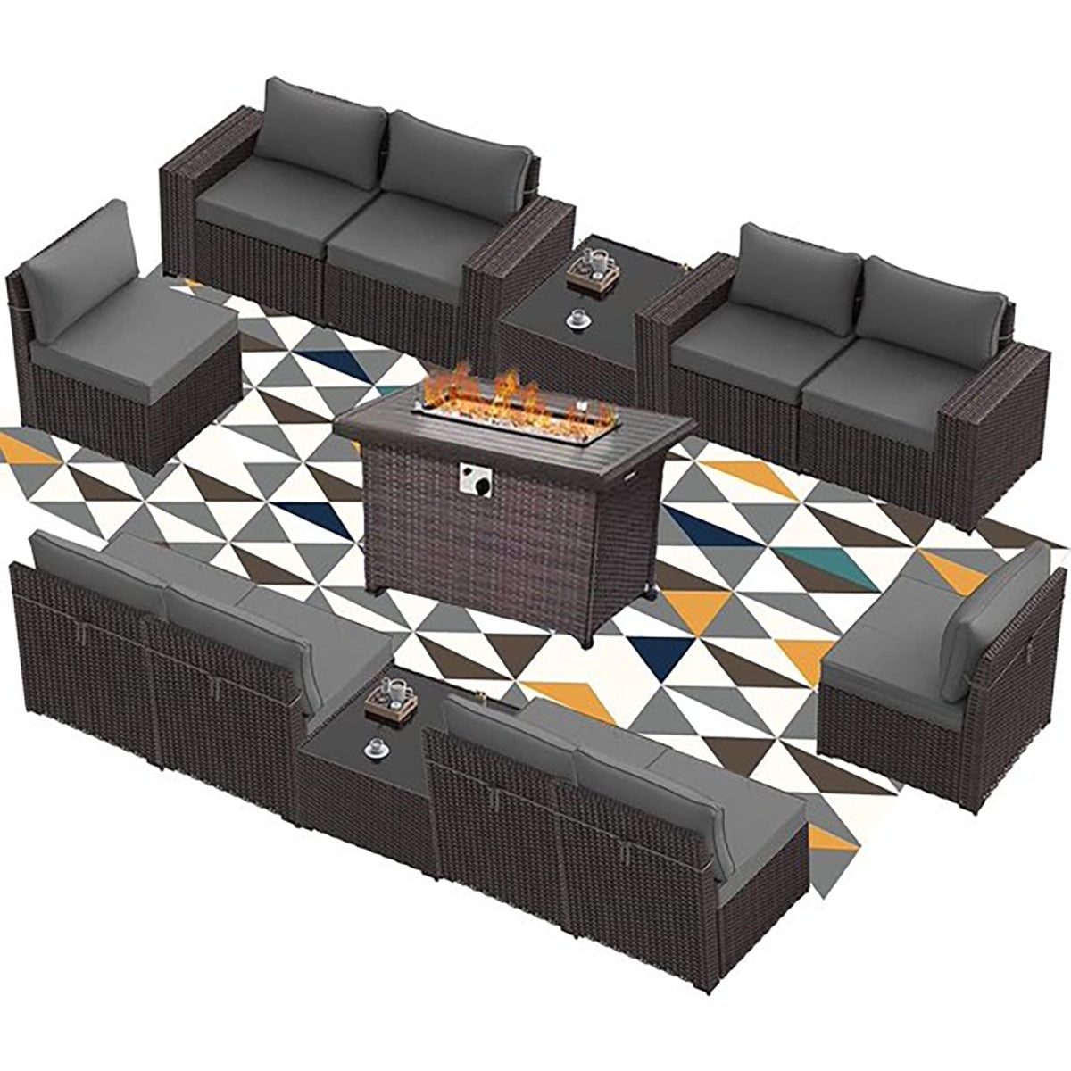 Kullavik Outdoor Patio Furniture Set with Gas Fire Pit Table, 13 Pieces