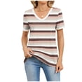 thumbnail image 2 of Otvok Women's Striped Print Short Sleeve Blouses Button V-Neck Pullover Casual Fashionable Top, 2 of 6