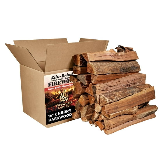 Firewood Central Kiln-Dried PA Cherry – 16” Splits (Approx. 38 lb) – Sweet Smoking Wood for Cooking, Grilling, Wood-Fired Ovens & Campfires – Easy Light, Low Smoke, USA-Sourced
