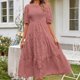 thumbnail image 3 of Vestido Plisado De Mujer Vestido plisado de mujer con mangas abullonadas, vestido de fiesta informal con columpio grande (ladrillo-rojo L) Kuymtek para Mujer Púrpura T S, 3 of 6